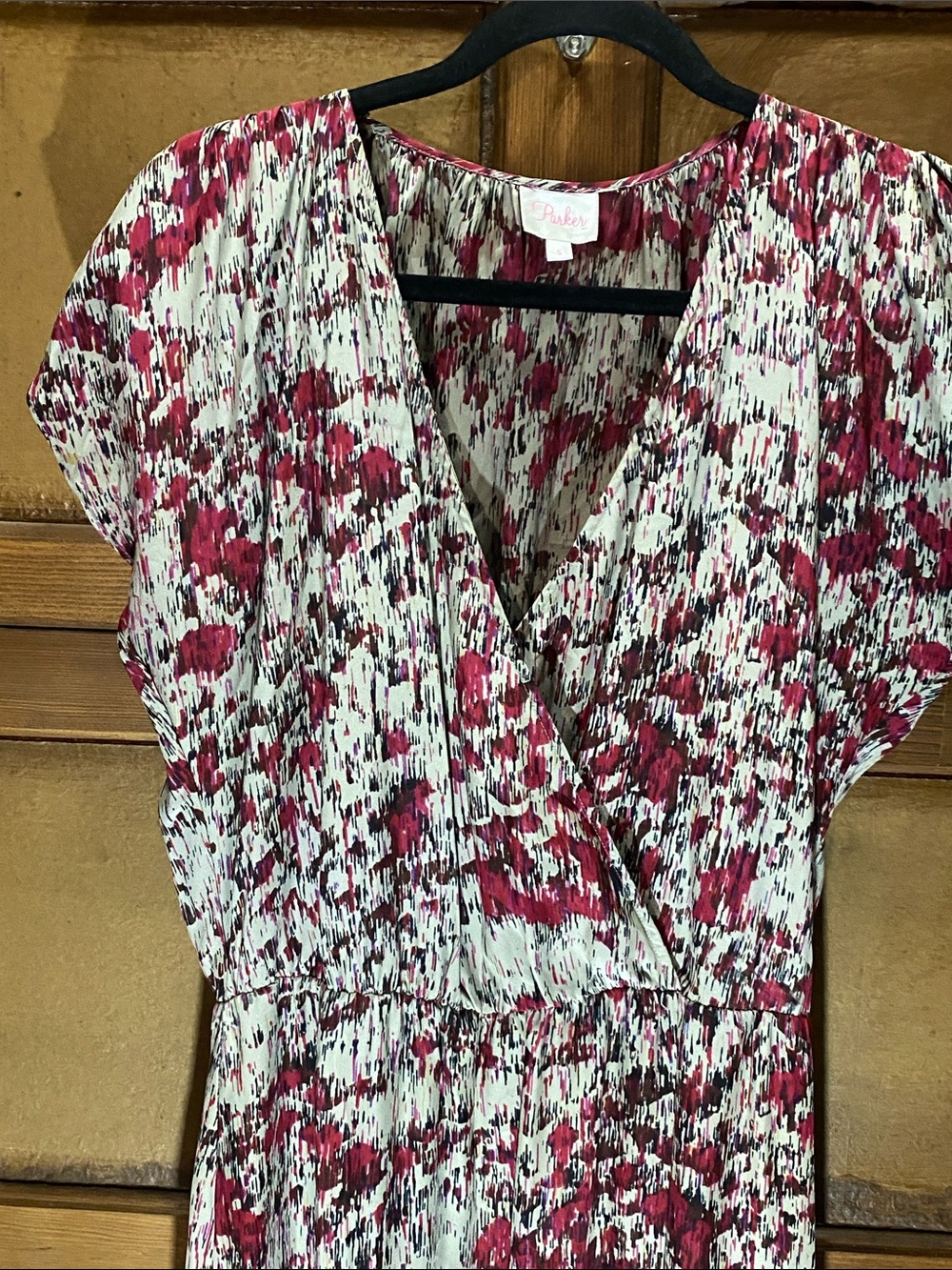 Parker 100% Silk Burgundy and Gray Artistic Print Maxi Dress Sz S - Picture 5 of 7